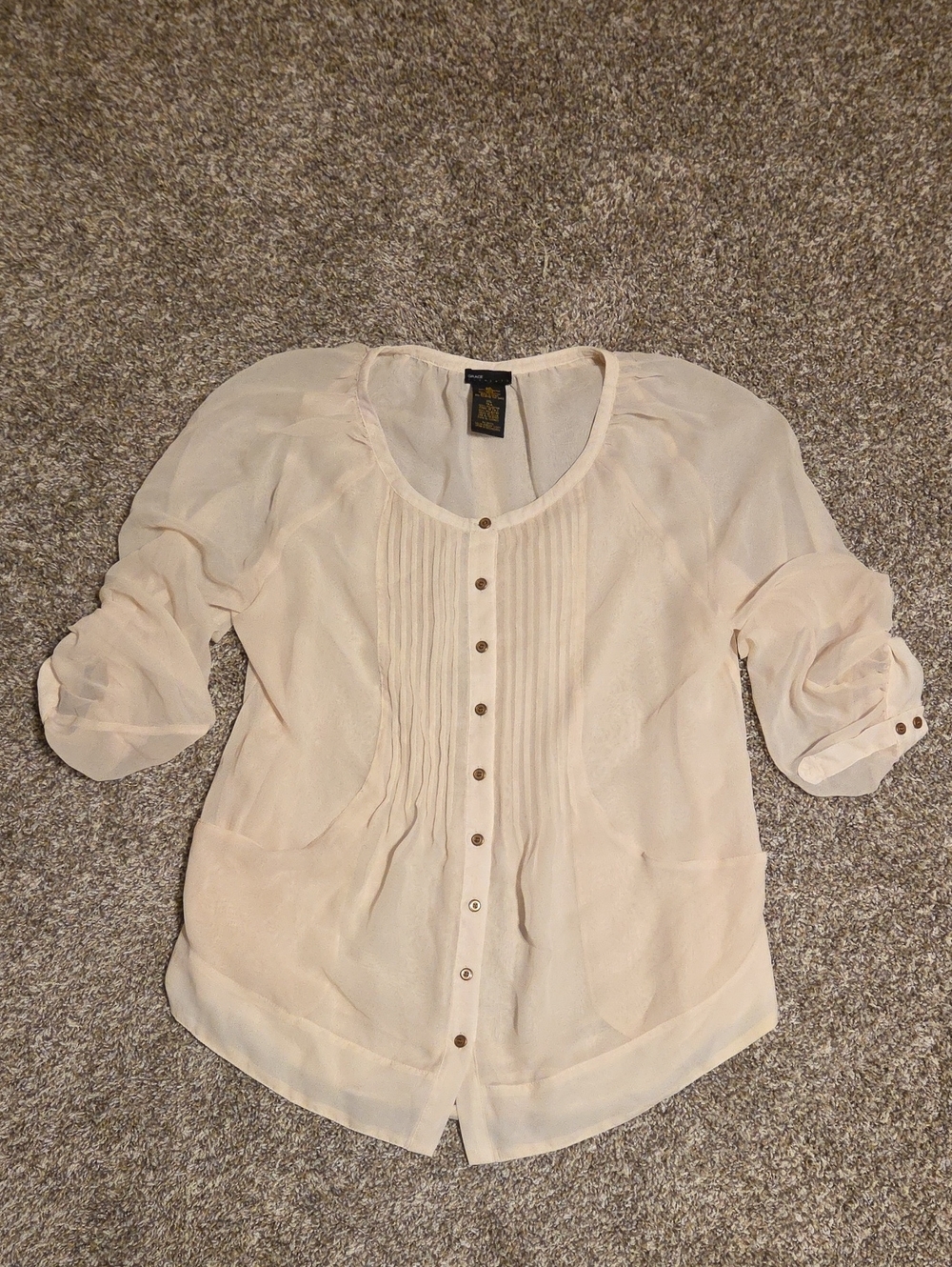 GRACE ELEMENTS Soft Cream Pintuck Button Blouse With Pockets